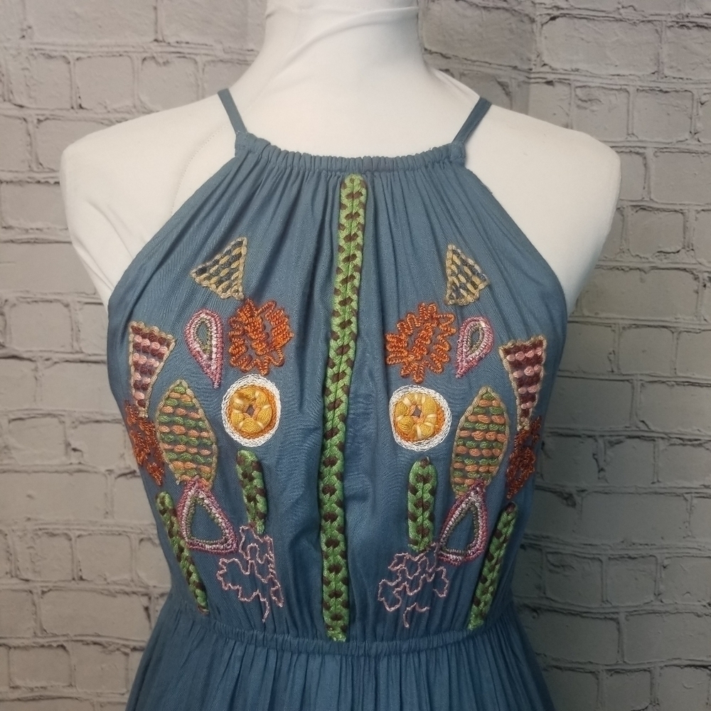 Raga Anthropologie Lucita blue Embroidered Boho  maxi dress - Picture 10 of 11